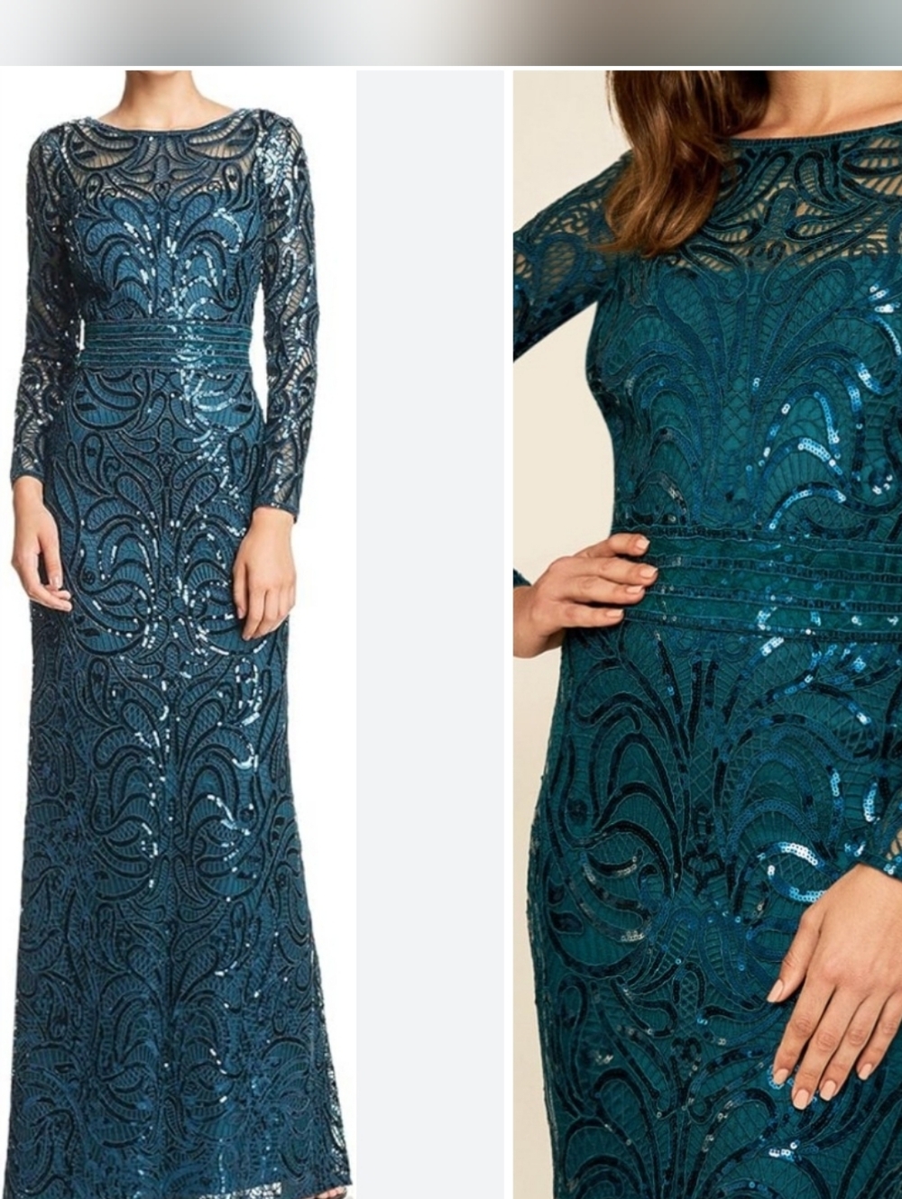 Tadashi Shoji Fabia long-sleeve sequin gown in dark green  Size:4
